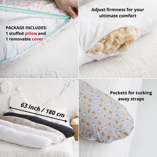 MINICAMP C-Shape Nursing & Maternity Pillow with Organic Milk White Cover | Natural Kapok or PES Filling