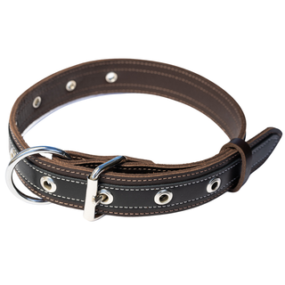 Genuine Leather Dog Collar – Black Brown Classic Style – Heavy Duty Handcrafted Pet Collar