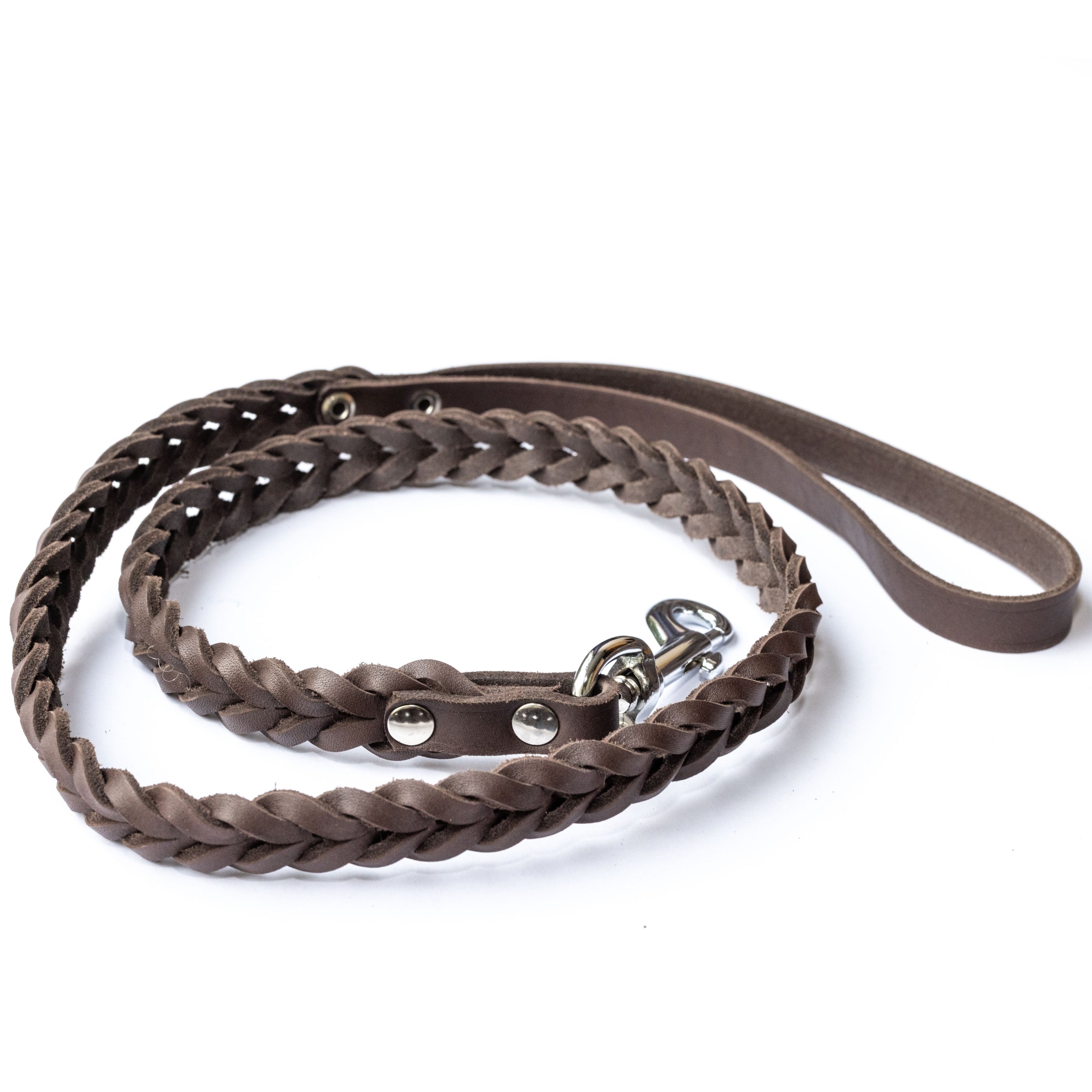 Genuine Braided Leather Dog Lead – Dark Brown – Handmade Flexible and Durable Pet Leash for Daily Walks and Training