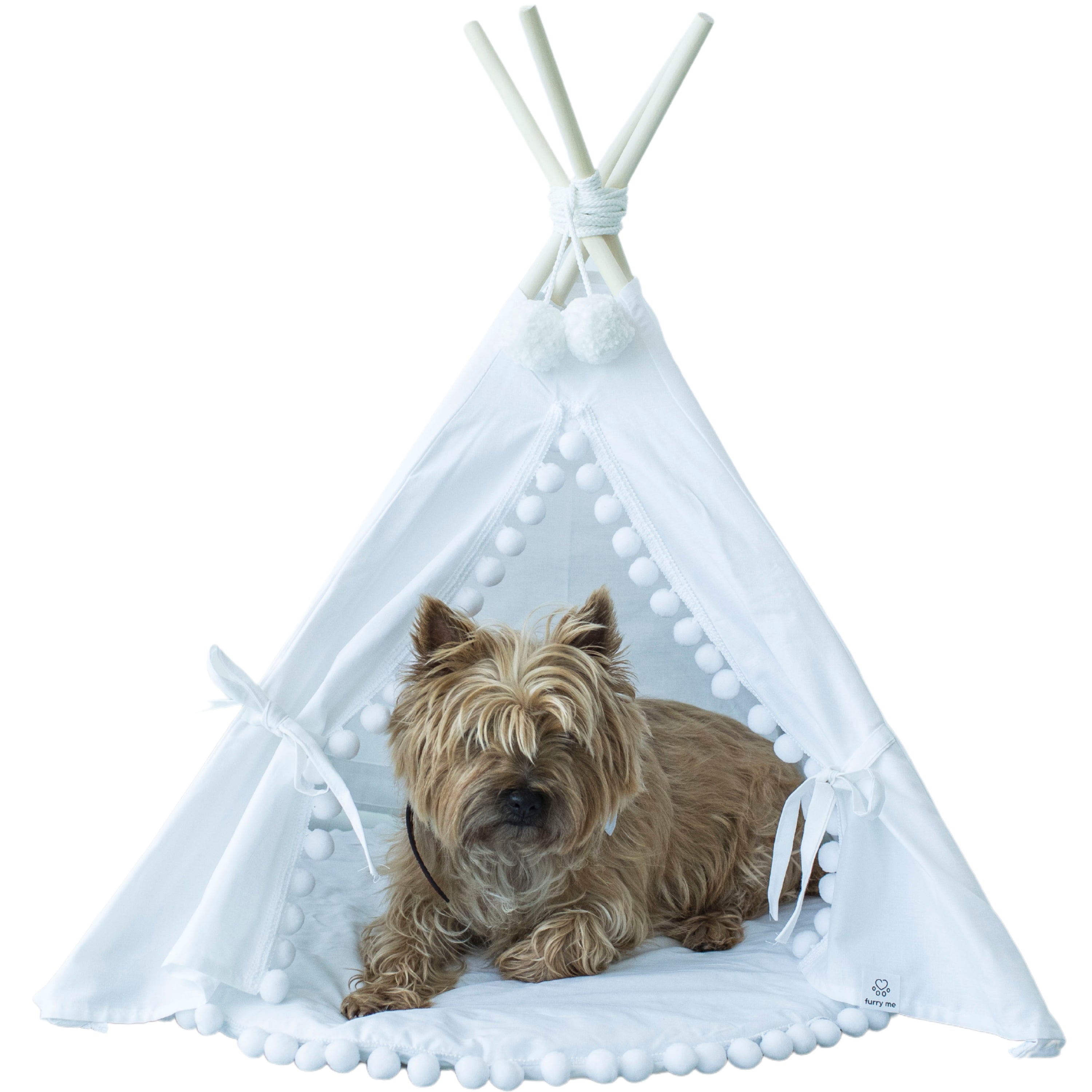 MINICAMP Cat Teepee & Dog Tent in White with Pompoms – Size S, M, L
