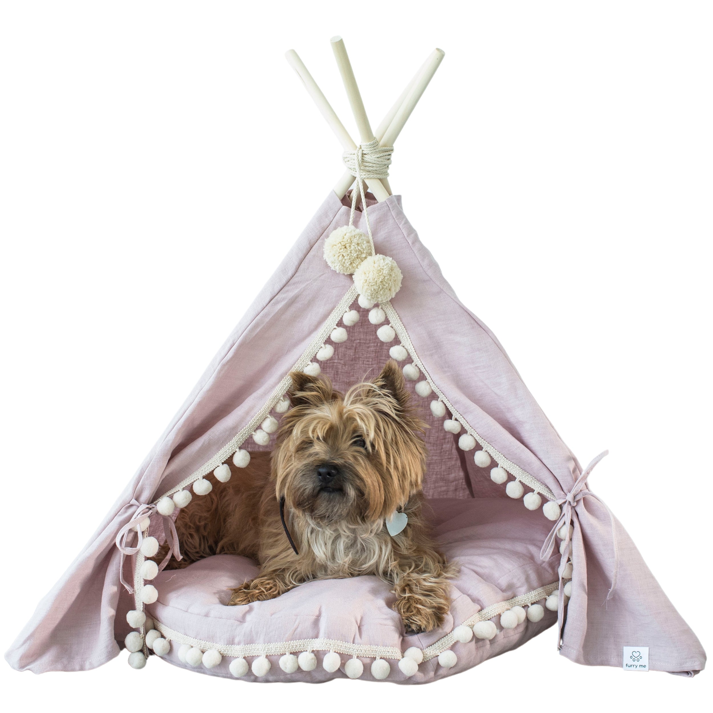 MINICAMP Dog and Cat Teepee in Pink Linen with Soft Pillow – Sizes S, M, L