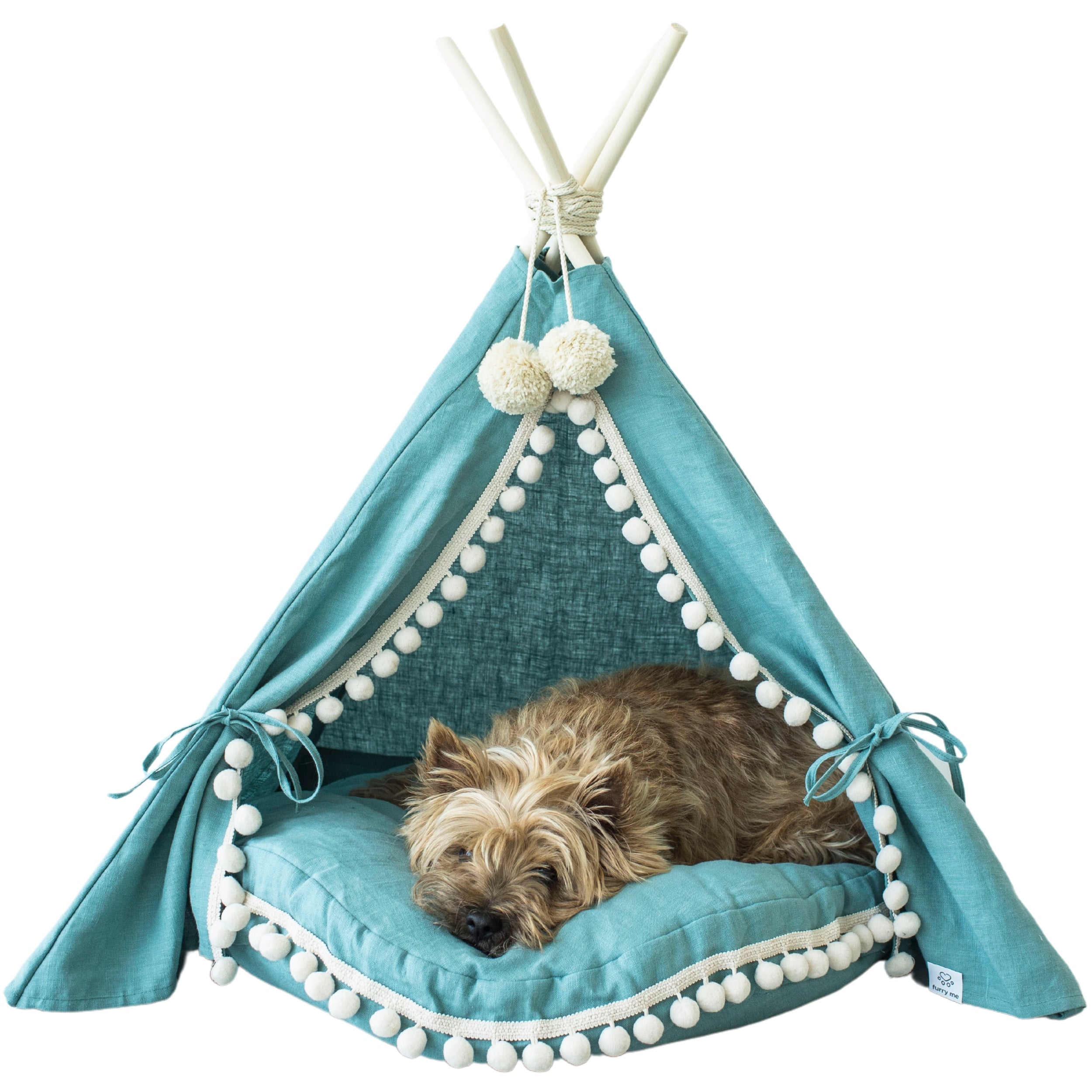 MINICAMP Dog and Cat Teepee in Turquoise Linen with Soft Pillow – Sizes S, M, L