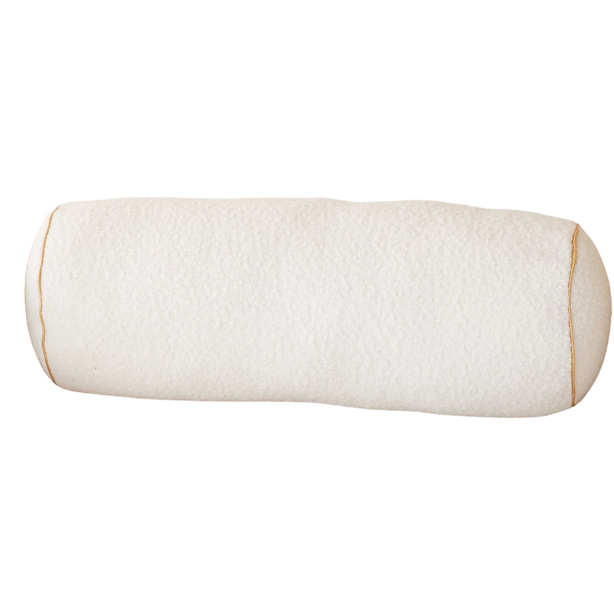 MINICAMP Ecru Boucle Bolster Pillow with Gold Trim