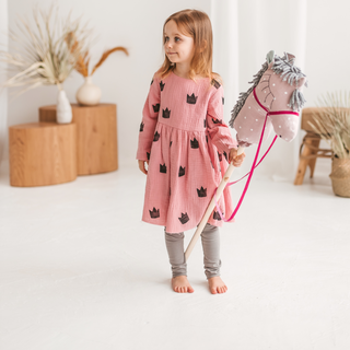MINICAMP Unicorn Hobby Horse Stick Toy – Handmade Linen Ride-On Toy in Pink with Dots