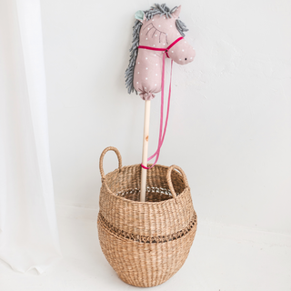 MINICAMP Unicorn Hobby Horse Stick Toy – Handmade Linen Ride-On Toy in Pink with Dots