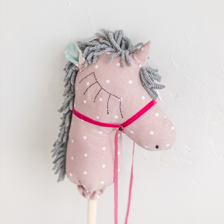 MINICAMP Unicorn Hobby Horse Stick Toy – Handmade Linen Ride-On Toy in Pink with Dots