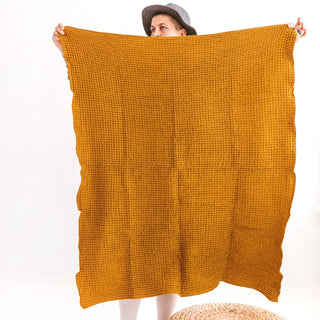 MINICAMP Linen Waffle Blanket Bath Towel in Mustard