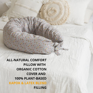 MINICAMP C-Shape Pillow with Organic Grey Cover | Kapok & Latex Blend or PES Filling