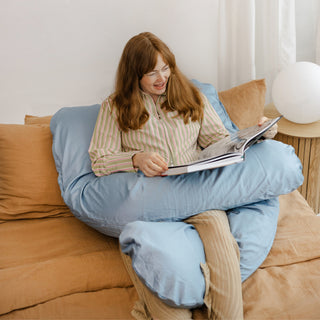 MINICAMP U-Shaped Pregnancy Pillow with Natural Sateen Cotton Cover in Stone Blue | Kapok or PES Filling