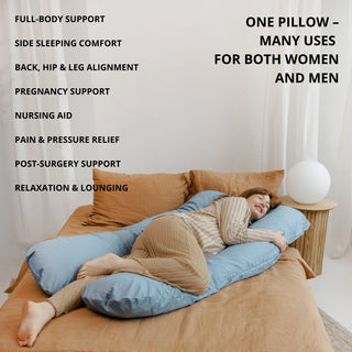 MINICAMP U-Shaped Pregnancy Pillow with Natural Sateen Cotton Cover in Stone Blue | Kapok or PES Filling