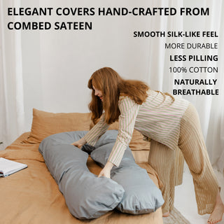 MINICAMP U-Shaped Pregnancy Pillow with Natural Sateen Cotton Cover in Stone Grey | Kapok or PES Filling