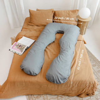 MINICAMP U-Shaped Pregnancy Pillow with Natural Sateen Cotton Cover in Stone Grey | Kapok or PES Filling