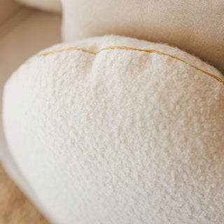 MINICAMP Ecru Boucle Round Cushion with Chic Golden Trim