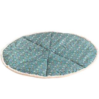 MINICAMP Floral Green Floor Mat for Children with Cotton Fringe Trim