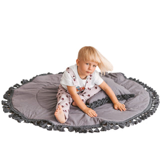 MINICAMP Grey Play Mat for Children with Cotton Tassel Trim