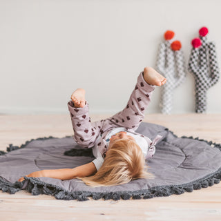 MINICAMP Grey Play Mat for Children with Cotton Tassel Trim