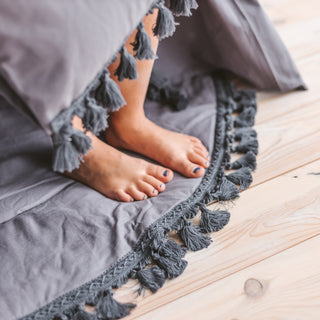 MINICAMP Grey Play Mat for Children with Cotton Tassel Trim