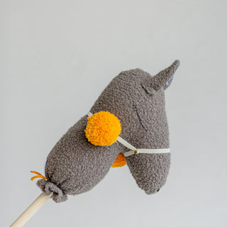 MINICAMP Handmade Llama Alpaca Hobby Horse Stick Toy from Boucle in Grey