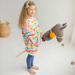 MINICAMP Handmade Llama Alpaca Hobby Horse Stick Toy from Boucle in Grey