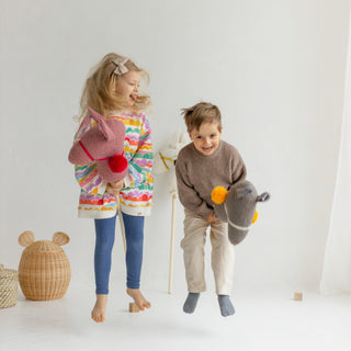 MINICAMP Handmade Llama Alpaca Hobby Horse Stick Toy from Boucle in Grey