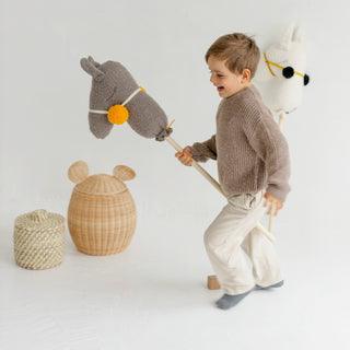 MINICAMP Handmade Llama Alpaca Hobby Horse Stick Toy from Boucle in Grey