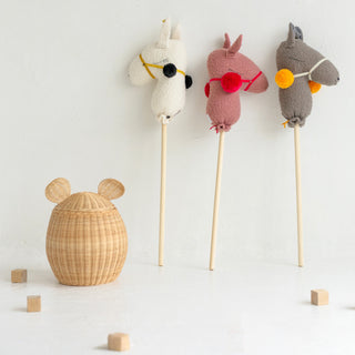 MINICAMP Handmade Llama Alpaca Hobby Horse Stick Toy from Boucle in Rose