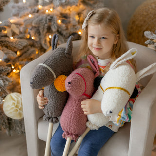 MINICAMP Handmade Llama Alpaca Hobby Horse Stick Toy from Boucle in Rose