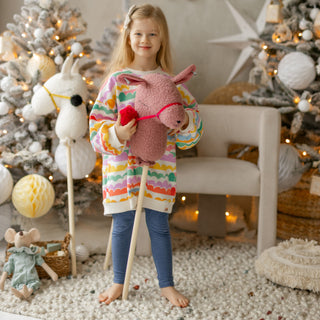 MINICAMP Handmade Llama Alpaca Hobby Horse Stick Toy from Boucle in Rose