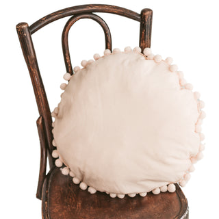MINICAMP Throw Pillow with Grey Pom Poms in Ecru