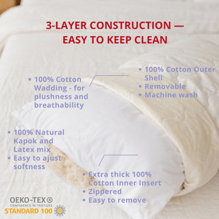Adjustable Kapok & Latex Sleeping Pillow – Natural, 100% Cotton, Plant-Based Filling