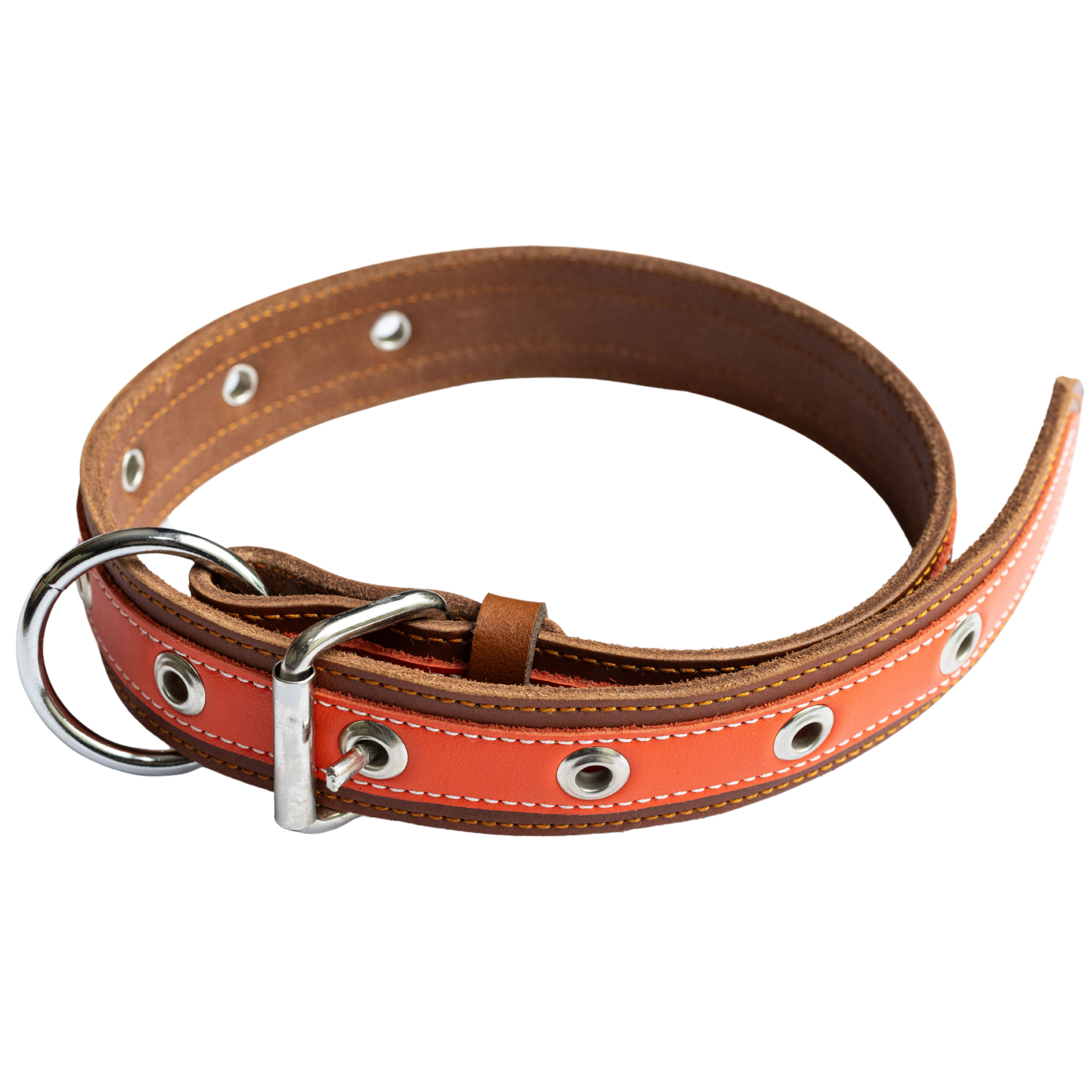 Genuine Leather Dog Collar in Orange and Brown