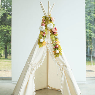 Peony Garland Decorating a Teepee - Beautiful, Lifelike Flowers for Kids' Playroom or Home Decoration