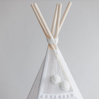 Kids Teepee Tent in Snow White with Pom Pom Decoration