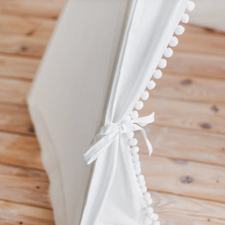 Kids Teepee Tent in Snow White with Pom Pom Decoration