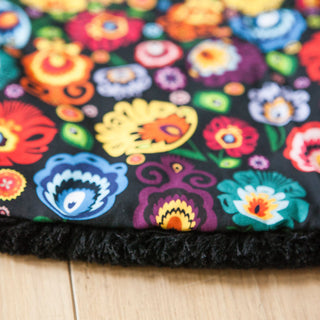 Floral Baby Playmat with Black Fringe Trim