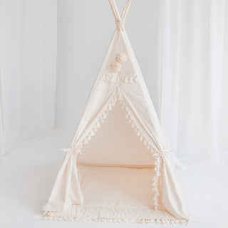 Square Teepee Tent for Kids with Tassel Decor
