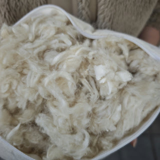 Close-up of kapok fibre and shredded latex blend